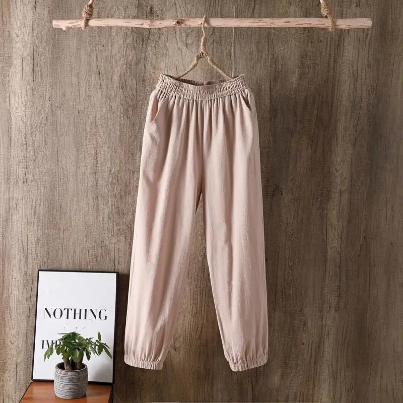 Casual High Waist Loose Casual Cropped Pants Summer New Solid All-match Plus Size Harem Pants Fashion Vintage Women Clothing