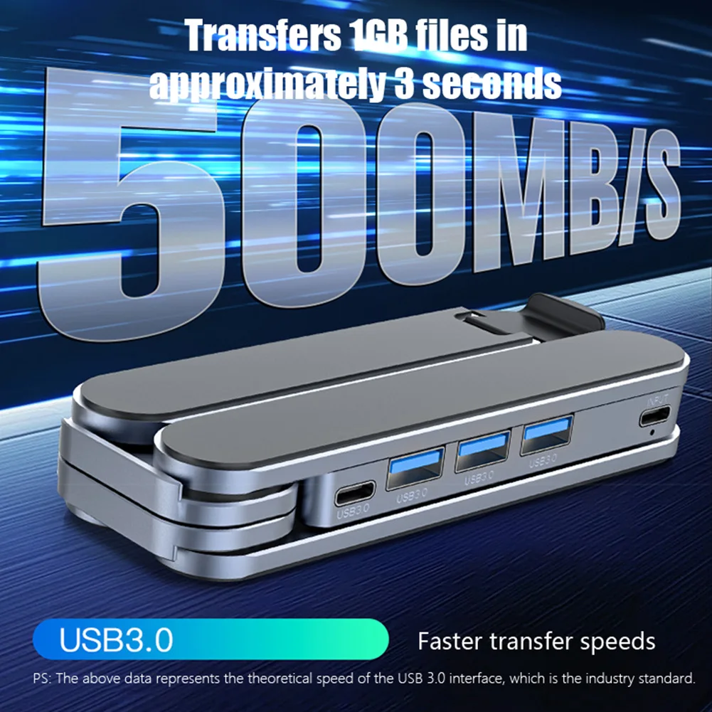 알루미늄 합금 노트북 홀더 스탠드(허브 USB 3.0/타입 C 포함) 17인치 맥북용 조절식 접이식 휴대용 냉각 미끄럼 방지 스탠드