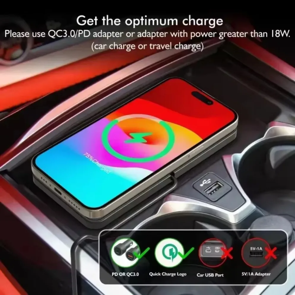 Car Wireless Charger Pad Silicone Non-slip Mat PD USB C Induction Fast Car Charging Station for iPhone 16 15 14 AirPods Samsung