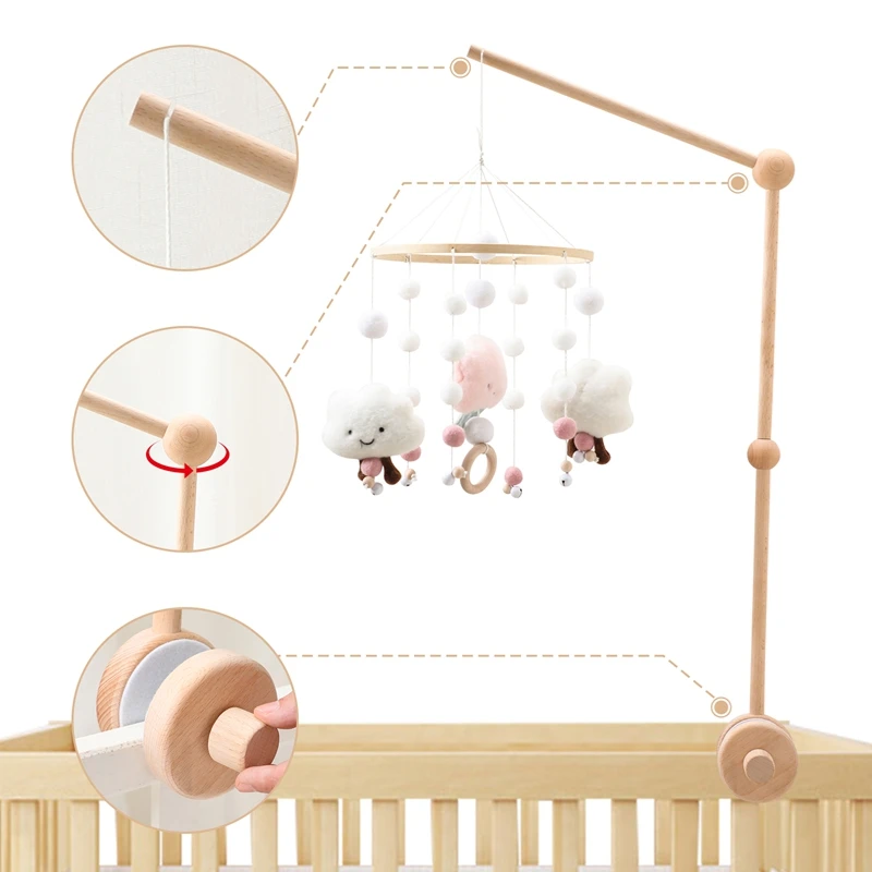 Wooden Mobile Bracket 0-12 Months Toy Crib Bell Floor Stand Newborn Crib Bell Hanging Stand Baby Crib Bell Stand Baby Rattle Toy