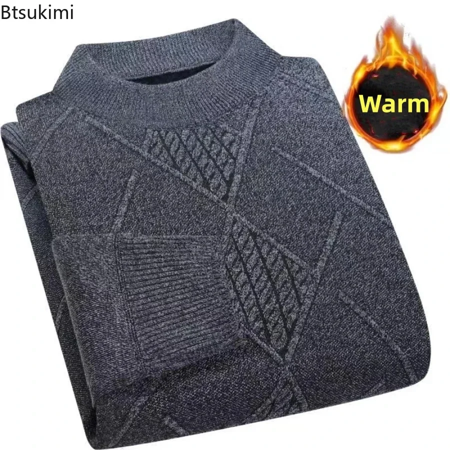 New Men's Autumn Winter Warm Sweater Solid Pullovers Male Thick Jumpers Knitwear Round Neck Casual Clothing Knitted Sweater Men