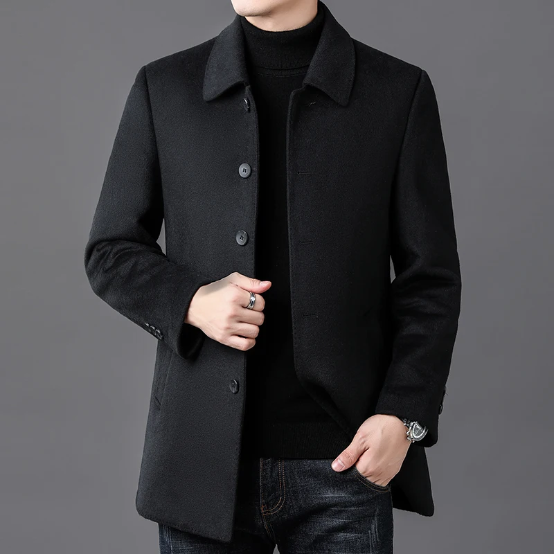 Classic Mens Business Casual Winter Thick Warm Woolen Coat Detachable Duck Down Liner Windbreaker Plaid Wool Overcoat Top Jacket