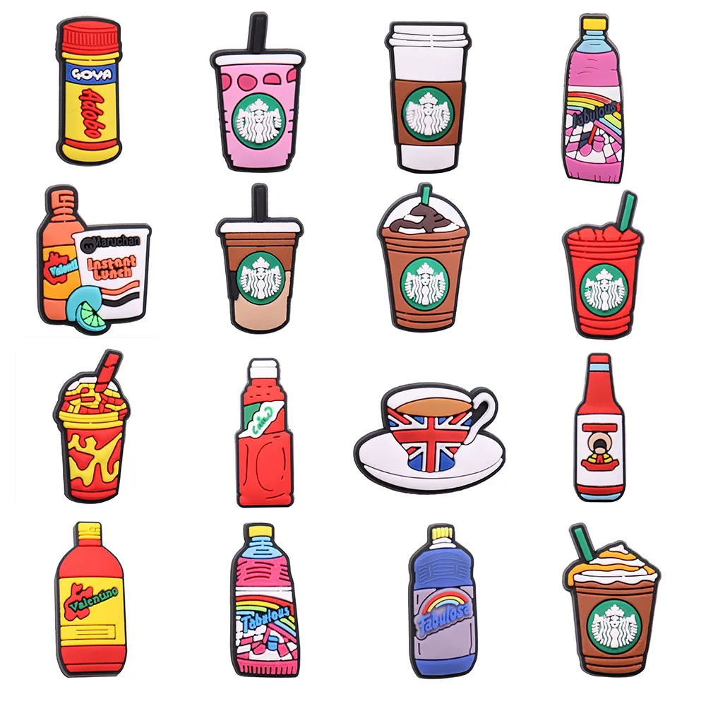 

1Pcs Frappuccino Coffee Cup Milk Tea Bottle Drinks PVC Garden Shoes Charm Shoe Decoration Fit Backpack Bracelets Croc Jibz