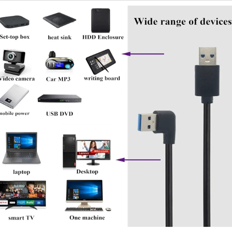 Right Angle USB 3.0 Male to Male Data Cable – High-Speed 5Gbps Connectivity