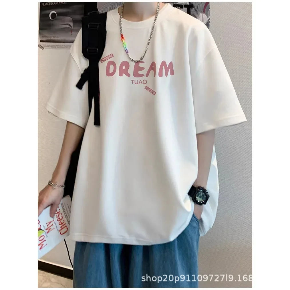 فضفاض عصري قصير الأكمام الرجال تي شيرت تنفس الكرتون طباعة الصيف أزياء عارضة أعلى نصف كم هونغ كونغ نمط المحملة