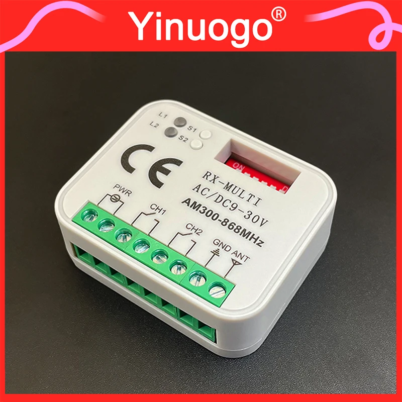 RX-MULTI Receiver Switch Controller AC/DC 9V-30V 2 Channels 300MHz to 868MHz 433MHz Garage Door Gate Remote Control Receiver