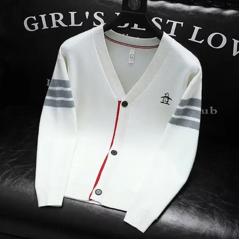 Luxury Golf Clothing Men V Collar Knit Cardigan Men's Golf Wear Autumn New Sweater Korean Windbreaker Casual Coat