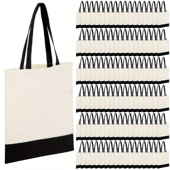 60pcs Bulk Cotton Canvas Tote Bags - Reusable Cloth Grocery Shopping Bags with Natural & Black Colors Suitable for Employee Appr 1