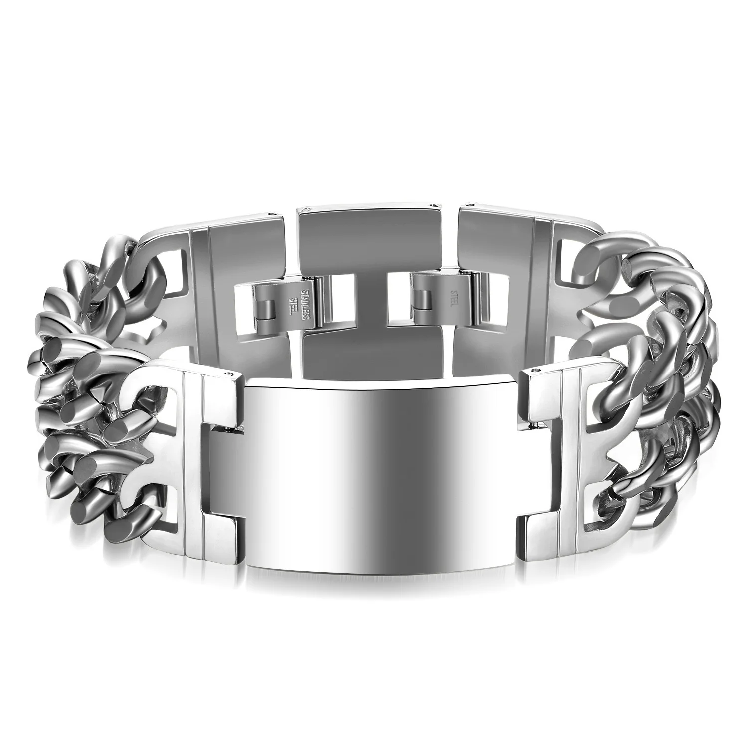 Bracciale a doppio giro con cordino strobel elementi acciaio con trama