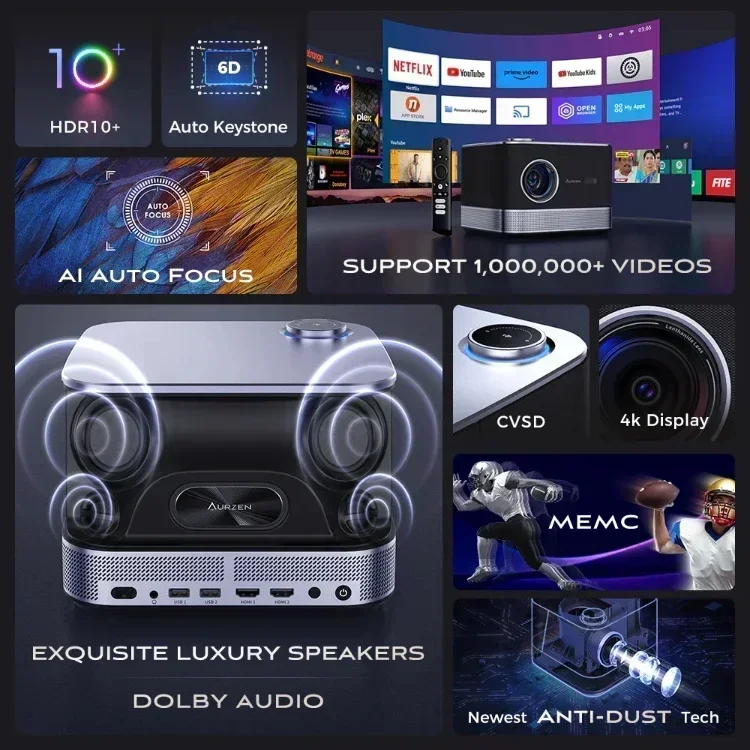 Aurzen Boom 3 ブラック オールインワン プロジェクター ネイティブ