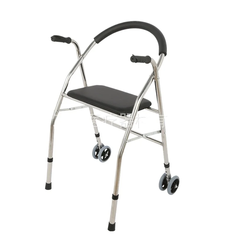 the elderly disabled walker assisted walking Stainless steel quadrangular trolley U-shaped back wheeled cart portable folding