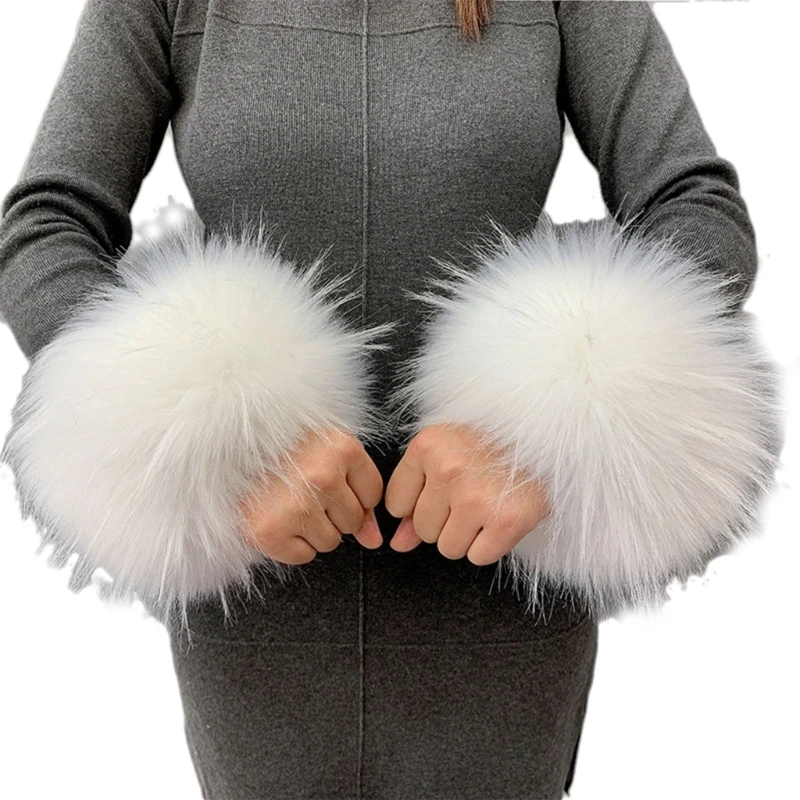 

M2EA Faux Fur Short Wrist Cuffs Winter Ankle Cuffs Arm Leg Warmers Fluffy Cute Cuffs Decorations for Women Girls 6" Wide