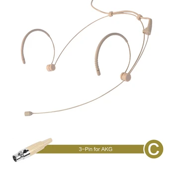 더블 이어후크 헤드셋 마이크, 베이지색 머리 착용 마이크, 3.5mm 3 핀 4 핀 XLR 플러그, 무대 예배 강사 집