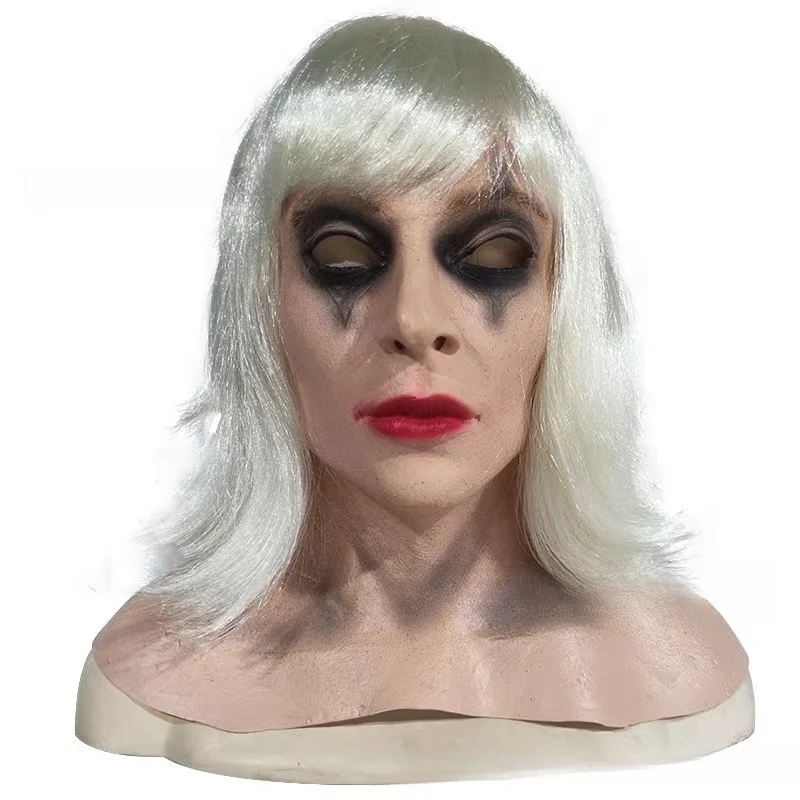 Donne Clown Mask Halloween Party Jester Costume Latex Cosplay Jolly Maschere Con Parrucca Gialla Evil Clown Copricapo Circo Carnival