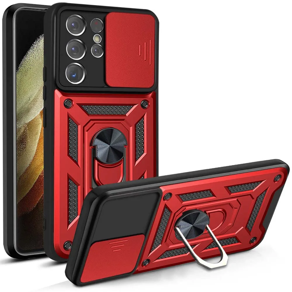 Rugged Slide Camera Lens Protector Armor Case with Military-Grade Bumpers and Ring Cover