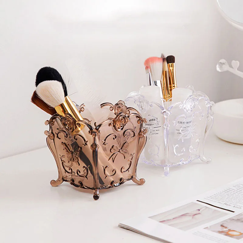 

Transparent Vintage Organizer Makeup Brush Cosmetic Storage Box Plastic Box Makeup Lipstick Storage Box Carved Desktop Finishing