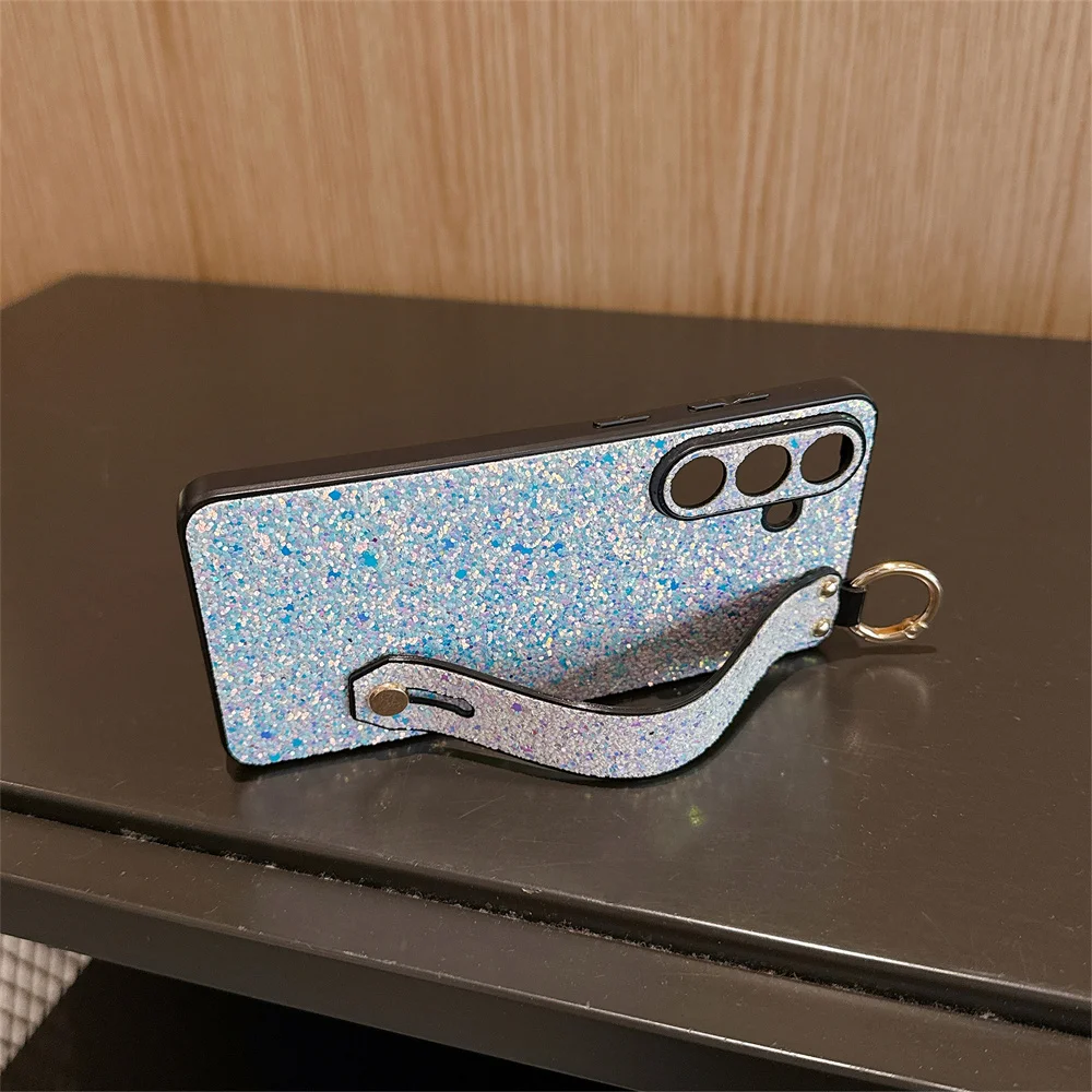Luxury Glitter Bling Stand Holder Wrist Strap Phone Case with Bracket Cover
