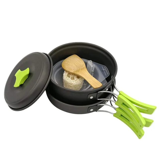 Camping Cookware Frying Pan 2 Person Picnic Set DS200 Easy Carrying Pot Pan Set 5