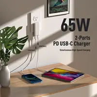 Flat USB C Wall Charger 65W GaN USB-A USB-C Wall Charger Ultra Slim Folding Travel Dual Port USB Wall Charger For Phones Tablets 3