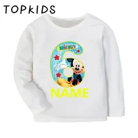 Mickey Mouse Print Boys T shirt 1 2 3 4 5 6 7 8 9 Years Birthday Number Bow Custom Name Kids Long Sleeve T-shirts Girls Clothes 2