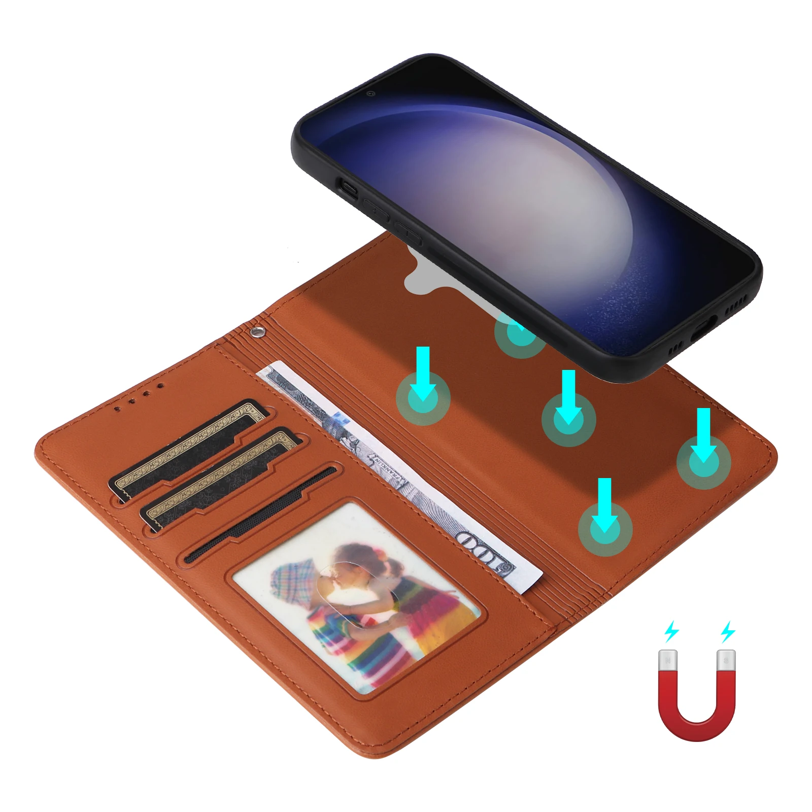Dual Function Magnetic Leather Wallet Case with Removable Card Slots and Flip Book Cover