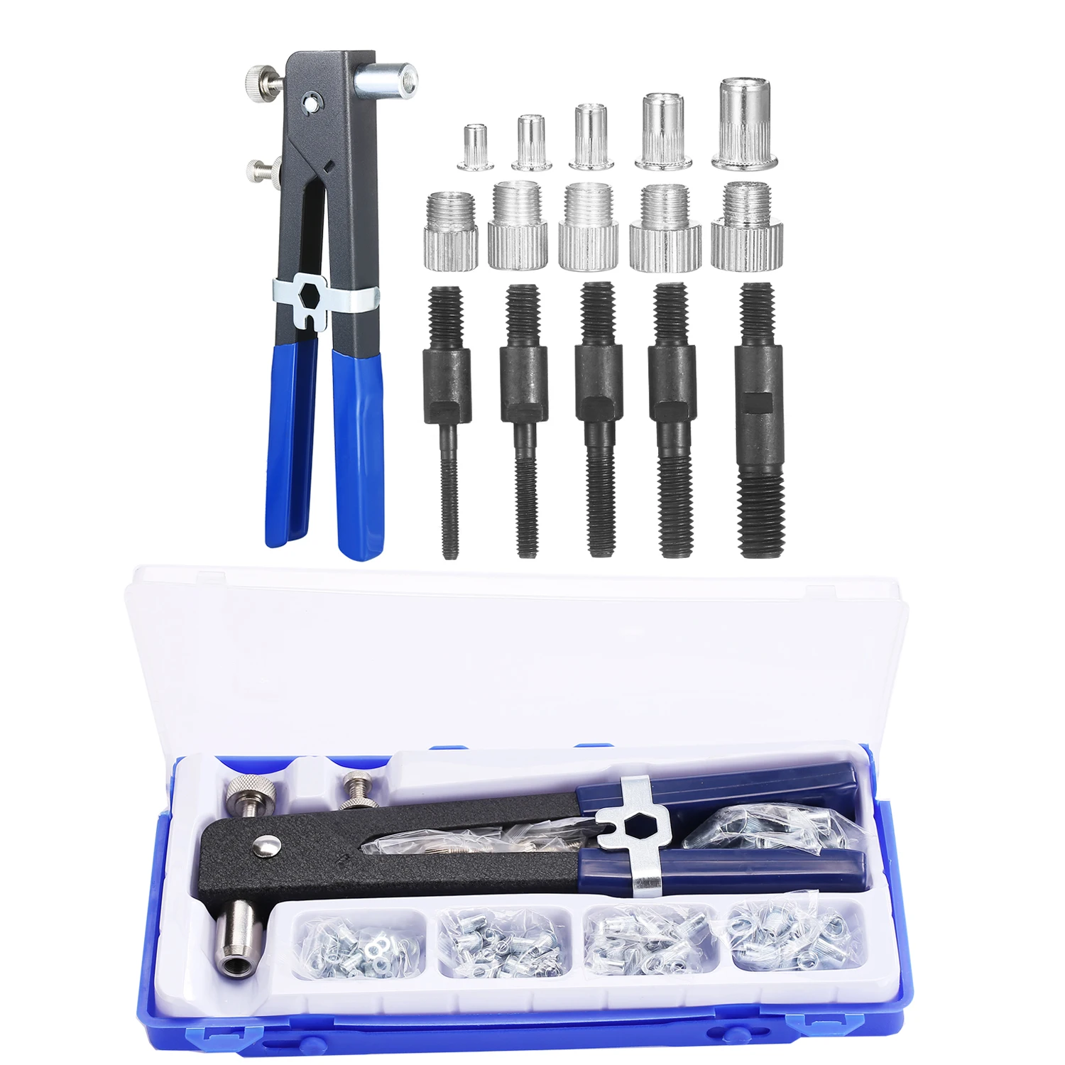 86 pièces Kit d'outils d'écrou à rivets ensemble d'écrou à rivets aveugles clé à riveter à main insérer filetée pistolet à écrou à rivets avec assortiment d'écrous à rivets métriques