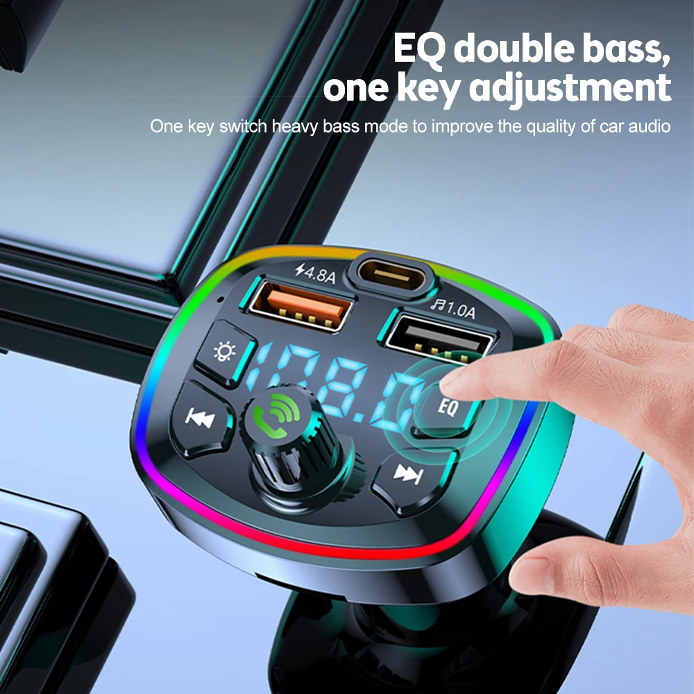Car Bluetooth FM Transmitter PD 18W Type-C Dual USB 4.2A Fast Charger LED Backlit MP3 Player Q7 Model