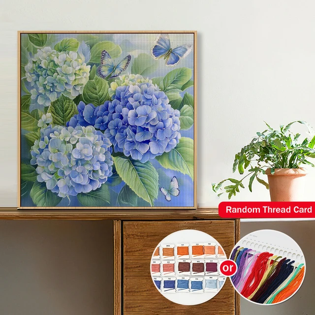 Fil de coton écologique à broder complet 11CT, Kit de point de croix imprimé la famille des fleurs, Art 40x40cm 5