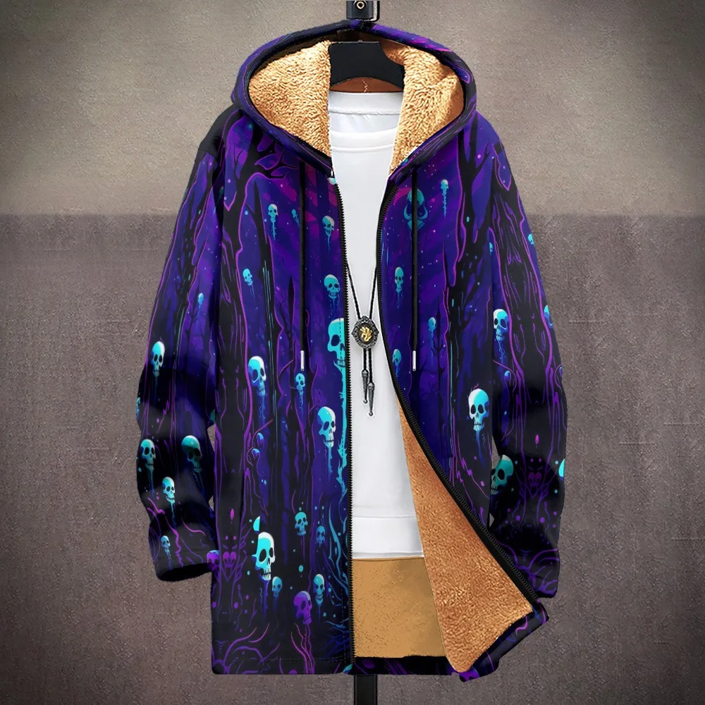 Men Cardigans Coats Skull Head Printed Plush Thick Winter Abstract Art Graphics Jackets Casual Streetwear Unisex Clothing 2