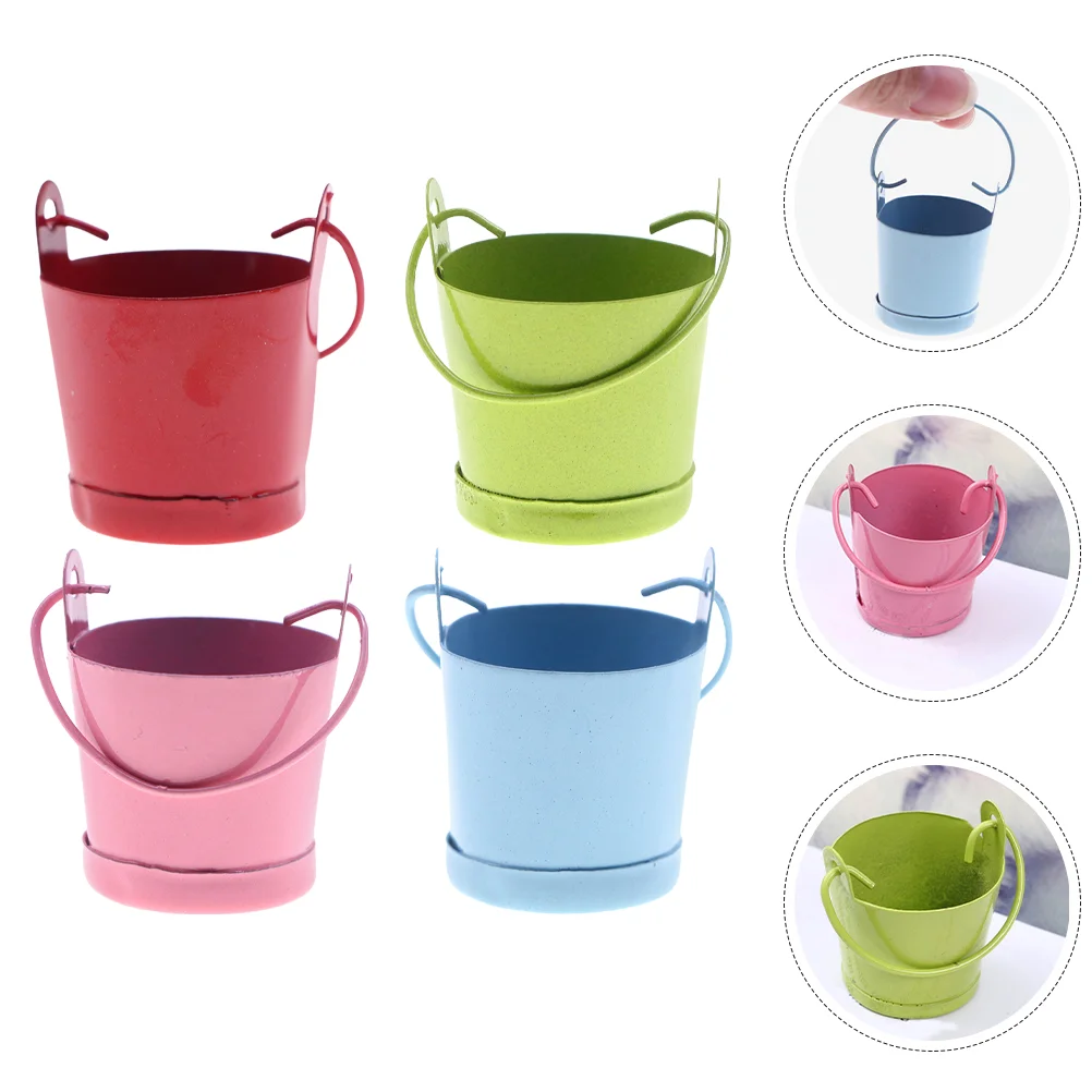 

4 Pcs Flowerpot Vintage Home Decor Tin Plant Holder Tinplate Water Bucket Model