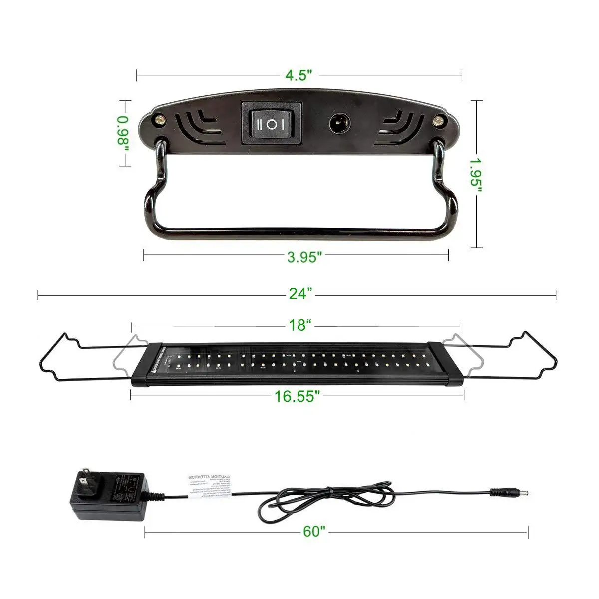 Fish Tank Light with Extendable Brackets, White, Blue,Red, Green LEDs, Daylight, Moonlight Cycle Help for Plant Growth, 30-120cm