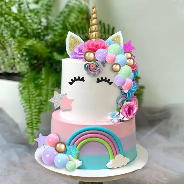 Decorazione Torta Unicorno Con Ciglia - Topper Dorato Per Compleanni, Baby Shower, Feste - Foto 2