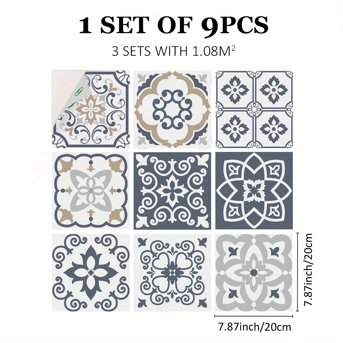 9PCS retro printing floral pattern home decoration floor stickers waterproof non-slip self-adhesive imitation ceramic tile stic