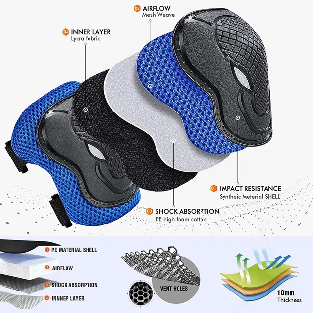 6 In 1 Kids/Youth Protective Gear Set Knee Pads Elbow Pads Wrist Guard Protector Skateboarding Scooter,Roller Skating,Cycling 3
