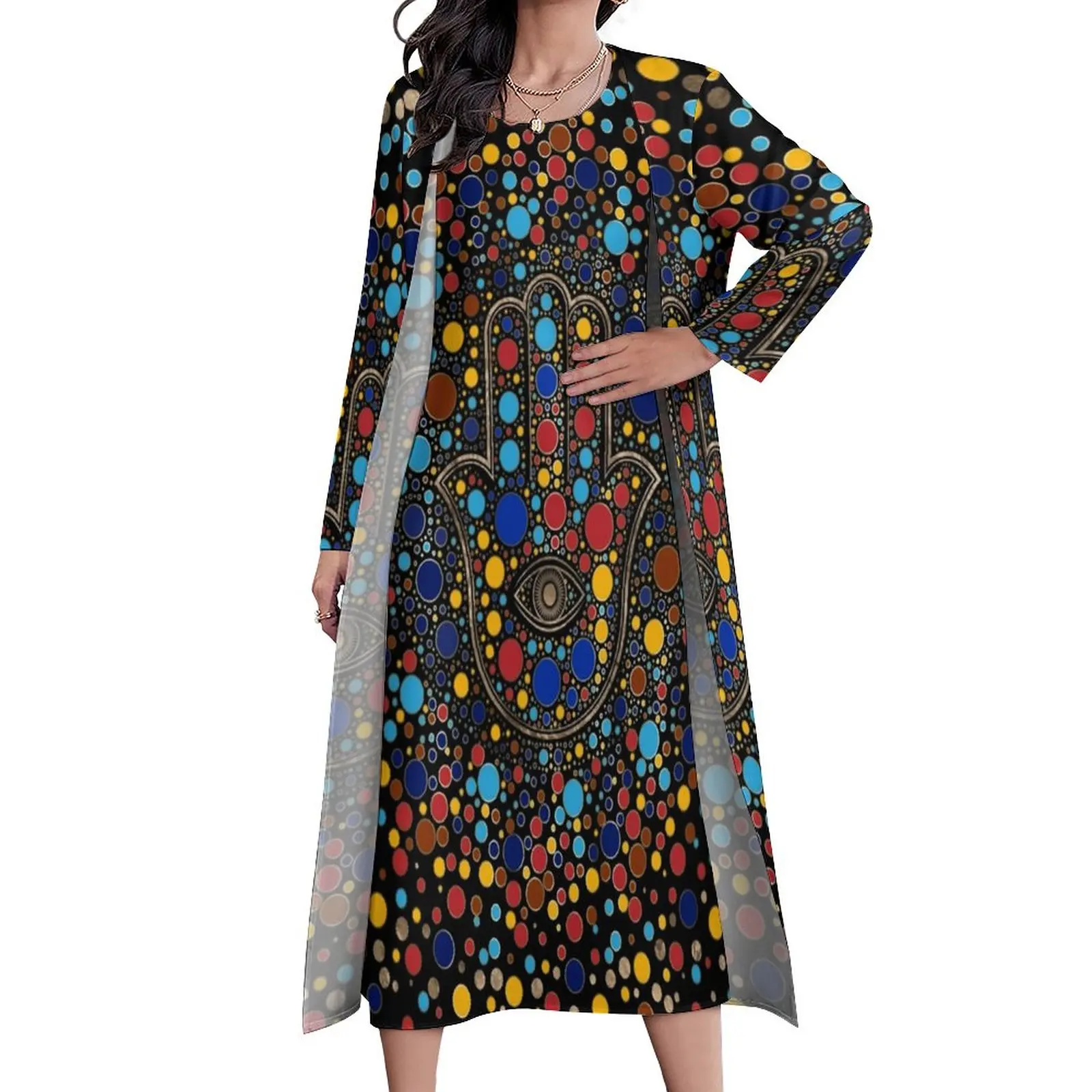 

Женское винтажное платье-макси Hamsa, длинное пляжное платье в горошек в стиле бохо, 2 предмета, с ручным принтом, в уличном стиле