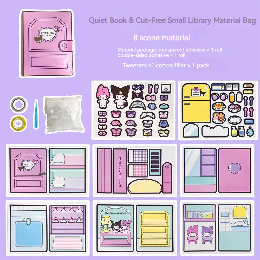 Sanrio DIY Quiet Book Kuromi Cinnamoroll Melody Handmade Semi-Finished Products Toy Sticker Book Girl Gift Educational Toy - AliExpress for Cinnamoroll Quiet Book Printable Pdf Free Download