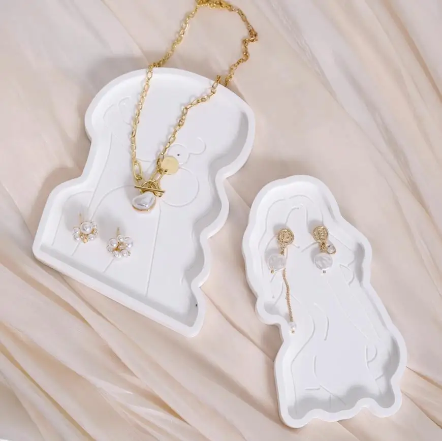 Concrete Tray Molds Jesmonite Trinket Dish Plaster Molds Female Body Cement Coaster Silicone Mold Keychain Holder Clay Molds