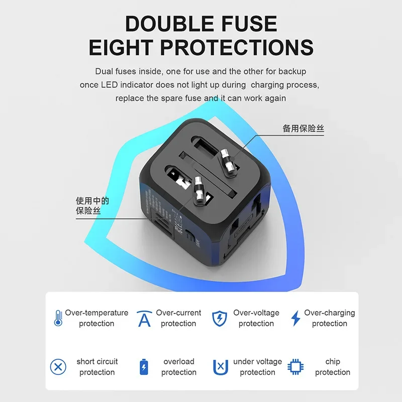 Universal Travel Plug Adapter with European Converter Capabilities – Up to 2500W Capacity