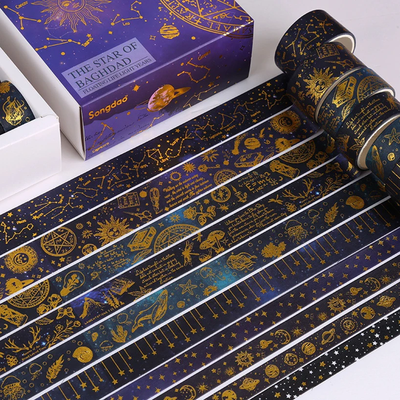 10 Rolls Geometry Washi Tapes Decorative Adhesive Tape Stationery Gold Foil Washitape Scrapbooking Supplies Washi Tape Set 3