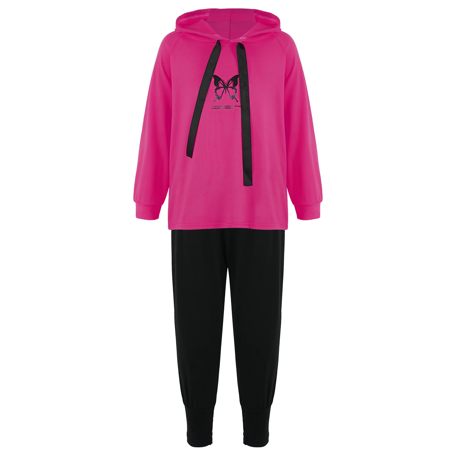 

Комплект одежды для девочек из 2 предметов, Весенняя Повседневная Толстовка с капюшоном и бабочкой для девочек + штаны, модный спортивный костюм для студентов, спортивный костюм для девочек