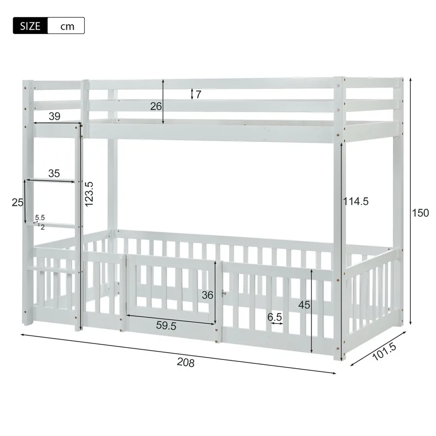 Letto di casa, letto a castello con scala ad angolo retto, letto per  bambini, con protezione anticaduta e barriera, struttura in pino, naturale,  bianco (200x - AliExpress