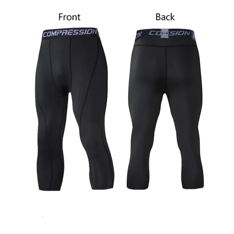 Men Running Sport Tights Pants Basketball Compression Cropped Leggings Gym Fitness Sportswear for Male Athletic Trousers