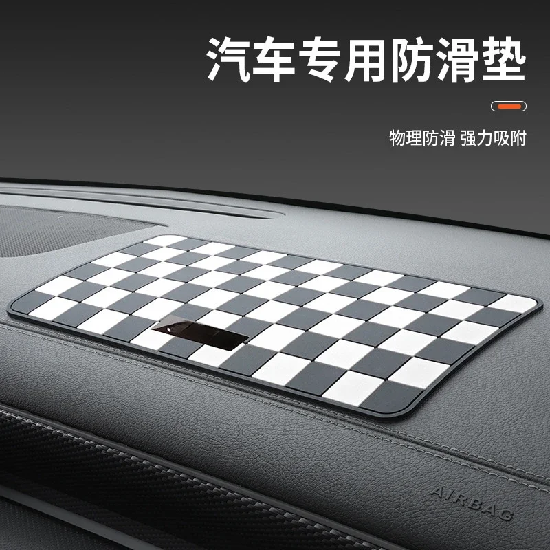 Plaid Car Anti-Slip Mat Car Dashboard Ornament Silica Gel Mat Auto Non-Slip Decoration Phone Sunglasses Holder PVC Square