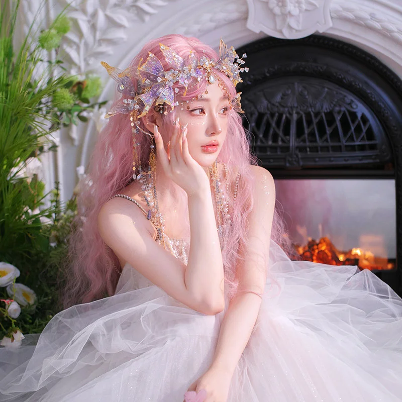 Exotic Mermaid Princess Hairband Crown Ancient Hanfu Bride Headdress Purple Green Red Fairy Tale Style Forehead Decoration