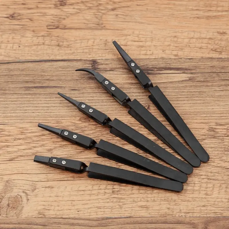 5 Pcs/set plastic tipped tweezers Reverse Tweezers Heat Resistant Tweezers Anti-Static Tweezers for Lab image 1