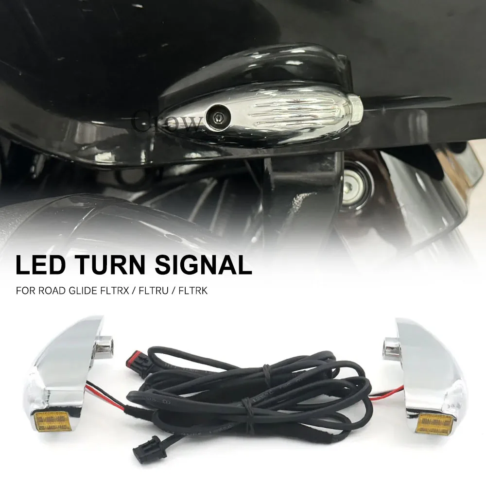 

2023 NEW Motorcycle Accessories Gloss Black LED Front Turn Signals Chrome For 2015-2023 Harley Road Glide FLTRX/ FLTRU/ FLTRK