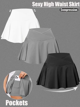 3Pack Dopamine Pockets Tennis Skirts for Women Fitness Skinny Pleated Skirt Outdoors Corset Pockets Shorts High V Waist 4