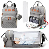 3 in 1 Diaper Bag Backpack with Foldable Baby Bed USB