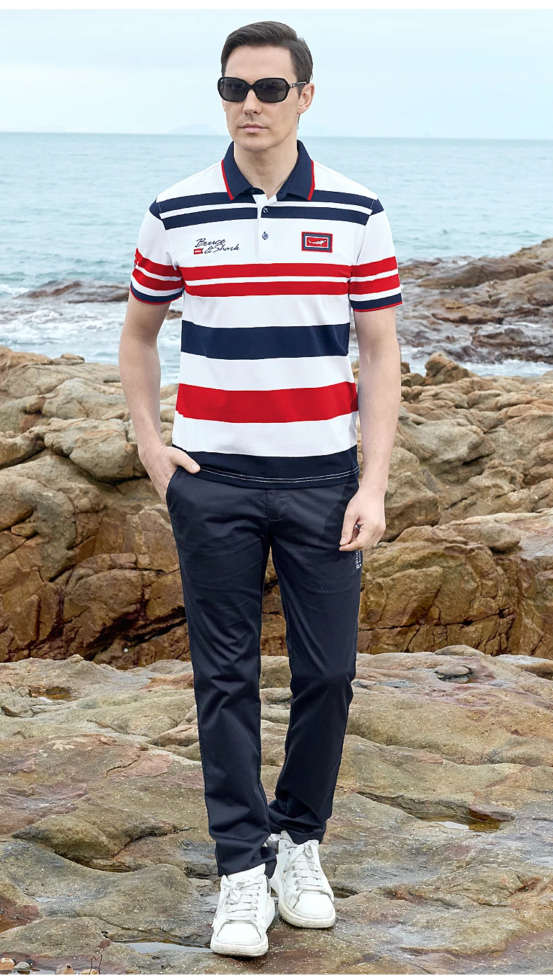 Summer New Embroidery Men's Striped Polos Short Bruce&Shark Casual Fashion Blue T-shirt Loose Breathable Men's Red Tee Size 4XL 23 S6eff9fc4cf0f4be8b6ea78aaf5a53ebfM