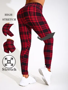 Casual Fashionable Brushed High Elasticity Sexy Tight Fitting Black And Red checkered Leggings Sports Slimming Yoga Pants 1